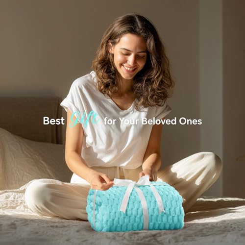 Image of BEDELITE Aqua Throw Blanket for Couch, Soft Cozy Gifts for Women, 50 * 60 | 3D Jacquard Decorative Fleece Blanket, Super Soft Plush Throw, Cute Birthday Gift for Women & Men, Suitable for All Seasons