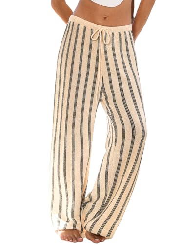 Pantalon jambes larges tricot d'été taille haute de plage