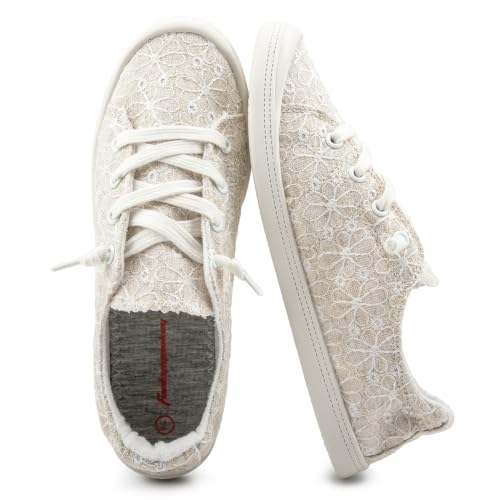 Image of FUNKYMONKEY Slip-On Canvas Sneakers for Women, Comfortable Lightweight Lace-Up Flat Casual Tennis Shoes Breathable Walking Shoes for Everyday Wear