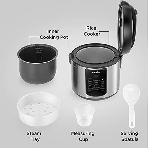 Comfee' Rice Cooker, 6-In-1 Stainless Steel Multi Cooker, Slow Cooker, Steamer, Saute, And Warmer, 2 Qt, 8 Cups Cooked(4 Cups Uncooked), Brown Rice, Quinoa And Oatmeal, 6 One-Touch Programs #TOP5
