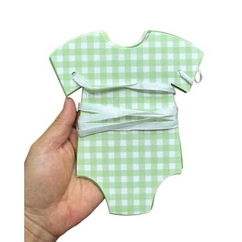 Image of ALISSAR Pre-Strung Green Gingham Bodysuit Baby Shower Banner-9 Double-Sided Onesie Cards-Sage Green Baby Shower Bunting, Baby Boy Girl Party Decoration