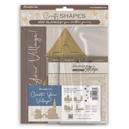 Stamperia - Crafty Shapes And Decorative Chips For Scrapbooks, Albums, And Bullet Journals, Create Your Village, Perfect For Crafts And Gifting (4 X C