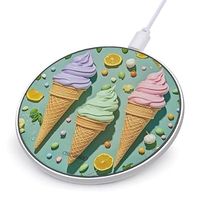 Many Colored Ice Cream Wireless Charger Portable Fast Charging Pad Lightweight Wireless Charging Station for Phone Slim Charge Mat for Travel Home Office Desk