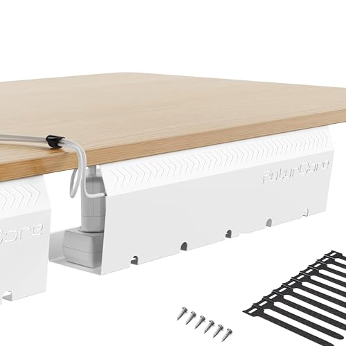 Kabelkanal Schreibtisch Weiß 2er Set aus Edelstahl Inkl. Zubehör futuristisch-minimalistische Kabelwanne geräumiges Design Einfache Montage Kabel-Organizer für Kabelmanagement Schreibtisch