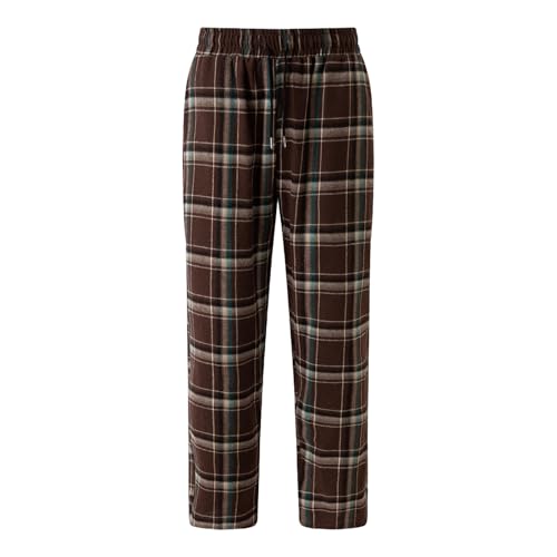 Mens Pajama Pants Tall Baggy Drawstring Plaid Pj Mens Chinos Pants Athletic Fit Lightweight Elastic Flannel Pj Bottoms Brown Xxxl