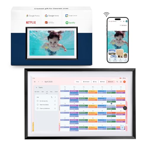 All-in-one Smart Display Built-in Li-Battery|Google Digital Calendar,Picture Frame with Anti-Glare Touchscreen,Voice Assistant,Homehub|Wall-Mount or Desktop|Speakers|No Subscription (15.6-Inch Black)