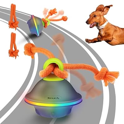 Xeuch Interactive Dog Toys, Automatic Moving and Rolling LED Light Up Dogs Ball with Rope, Motion-Activated Wicked Ball for Small Medium Pup, Stimulation Toy for Boredom Relief
