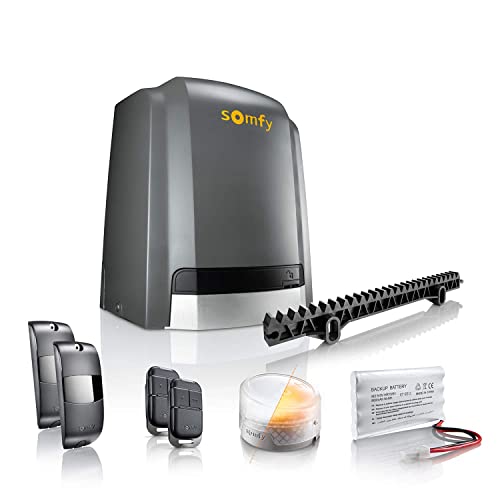 Somfy 2401407 - Motorisation pour portail coulissant Slidymoove 300 | Avec 2 télécommandes Keypop, 4 mètres de crémaillère, 1 batterie de secours, 1 feu clignotant et 2 cellules photoélectriques