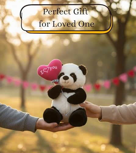 Image of Tickles Cute Panda with I Love You Heart Balloon Soft Stuffed Plush Animal Toy for Couples Boyfriend, Girlfriend, Wife & Husband Valentine (Size: 26 cm Color: Black & White)