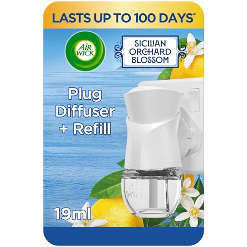 Air Wick Sicilian Orchard Blossom|Electrical Plug in Kit Gadget and Refill | 1 x 19ml |Lasts Up to 100 days | Infused with Natural Essential Oils