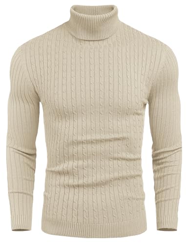 Image of COOFANDY Men's Slim Fit Turtleneck Sweater Casual Twist Patterned Pullover Knitted Sweaters