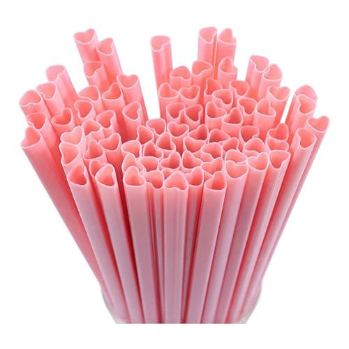 100 Pcs Heart Shaped Pink Straws Reusable Plastic Straws Individually Wrapped Pink Plastic Straw for Galentines Day Cocktail Birthday Party Bridal Shower Wedding Decorations
