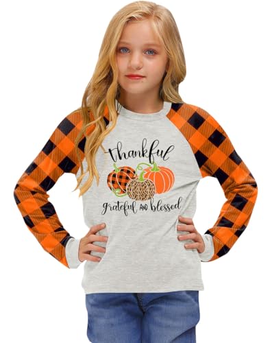 Image of BesserBay Girl's Christmas Buffalo Plaid Raglan Top Funny Holiday Graphic Shirt 4-14 Years