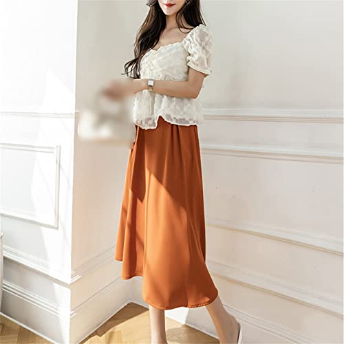 Jupe d'été plissée Kelsiop orange avec poches et taille haute confort - 5