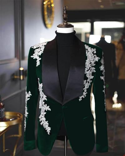Men's Luxury Velvet Tuxedo with Lace Applique Slim Fit Single Breasted Suit Jacket for Wedding Prom Party Dinner3
