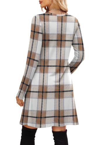 Image of OFEEFAN Long Sleeve Dress for Women Crew Neck Empire Waist Tunic Dress with Pockets