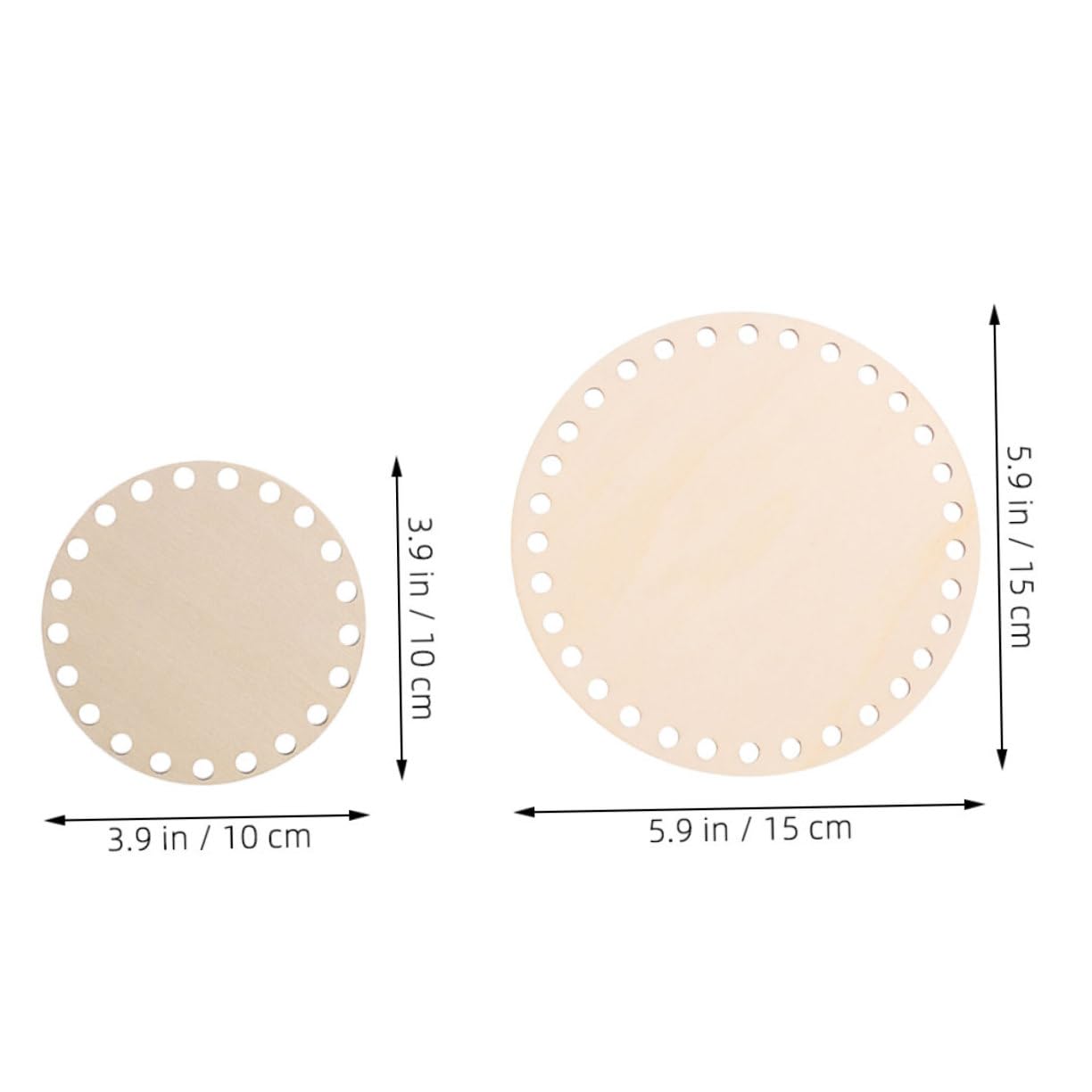 KALLORY 4Pcs Wooden Embroidery Hoop Frame for Crafting Natural Wood Base with Holes for Crochet Basket Bottoms and Needlework Projects