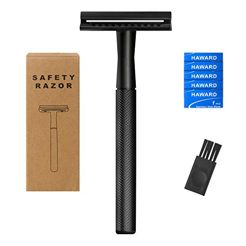 Double Edge Safety Razor for Men, Safety Razor with 5 Razor Blades and 1 Brush, Fits All Standard Razor Bladesâ€¦