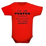  bodybebepersonnalise.fr Body enfant, bodies bébé, brassière garçon et fille, pressions à l’entrejambe, humour, tonton, oncle, cadeau de naissance - Rouge, 0-3 mois