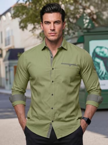 Image of Men's Cotton Blend Shirt with Solid Long Sleeves Spread Coller Neck Regular Fit Single Chest Pocket and Standard Length | Cotton Casual Shirt for Man