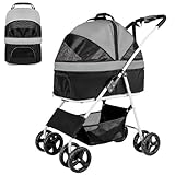Dog Stroller with Detachable Carrier 3-in-1 Folding Pet Stroller for Small Medium Dogs Cats with Storage Basket Lightweight Dog Pram Cat Pram Pet Travel Carrier,Black
