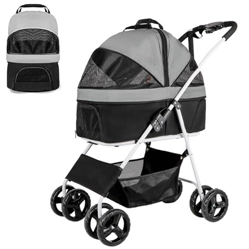 Dog Stroller with Detachable Carrier 3-in-1 Folding Pet Stroller for Small Medium Dogs Cats with Storage Basket Lightweight Dog Pram Cat Pram Pet Travel Carrier,Black
