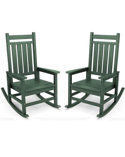 SERWALL Outdoor Rocking Chair Set of 2, HDPE Rocking Chairs for Adult, All Weather Porch Rockers for Lawn Garden, Green