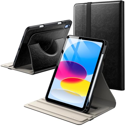 JETech Coque Rotatif pour iPad (A16) 11ème/10ème Génération (2025/2022) avec Porte-Stylet, Rotation à 360 Degrés en Cuir PU Folio Housse de Protection (Noir)