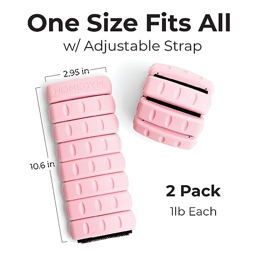 Image of Home Gym Ankle and Wrist Weights for Women, Set of 2, 1 lb, Pink | Adjustable 1 lb wearable weights, set of two, in pink. For yoga, dance, barre, pilates, cardio, aerobics and walking.