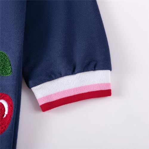 Image of Girls Cotton Long Sleeve Casual Cartoon Appliques Striped Jersey Dresses