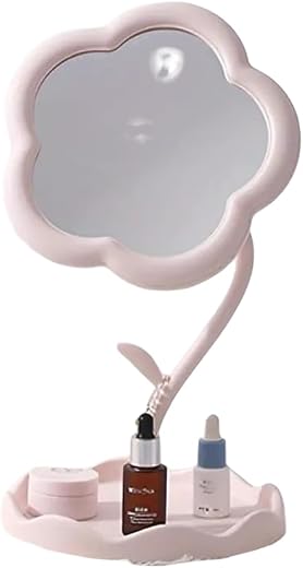 DK ENTERPRISES Makeup Mirror with Storage Tray Flower Shape - Tabletop Vanity Mirror Stand with Jewelry Organizer Base, Ad...
