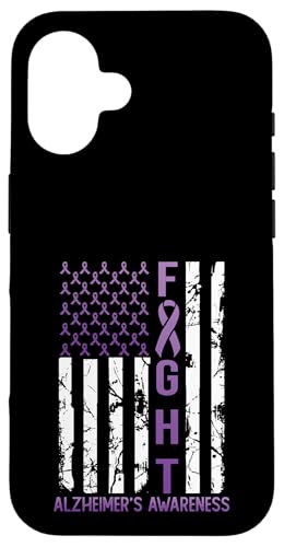 Alzheimer's Awareness Month Day USA Flag Ribbon Purple Carcasa para iPhone 16