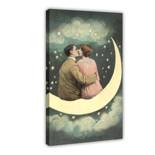 Impression sur toile cadeau idéal couple lune vintage 50x75 cm