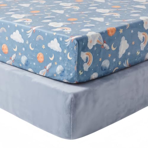 Image of AMROSE 2 Pack Flannel Fleece Crib Sheets, Space