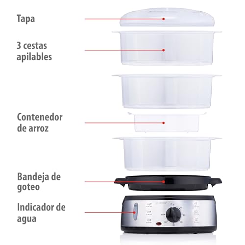 Miniatura 2 de Alpina Vaporera - 230v 800w - Vaporera De 3 Capas - Sin Bpa - Apta Para Lavavajillas - 0 A 60 Minutos - 9 Litros De Capacidad - Gris