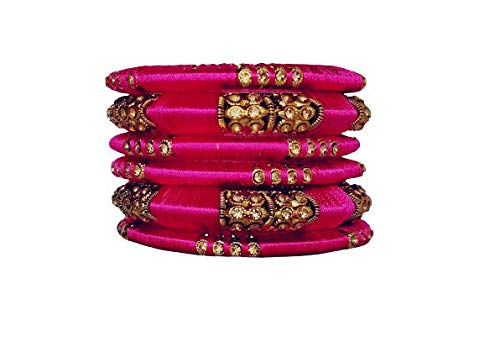 Purva Collection SILK THREADS BANGLES colour Pink
