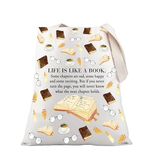 PLITI Sac fourre-tout amusant pour amateur de livres – Cadeau de bibliothèque, cadeau de rat de bibliothèque, sac à bandoulière avec citation inspirante du club de lecture, Life Like Book Tgu, medium