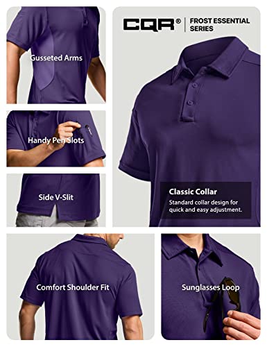 Cqr Men's Polo Shirt, Long And Short Sleeve Tactical Shirts, Dry Fit Lightweight Golf Shirts, Outdoor Upf 50+ Pique Shirt, Frost Essential Purple, Large #TOP6