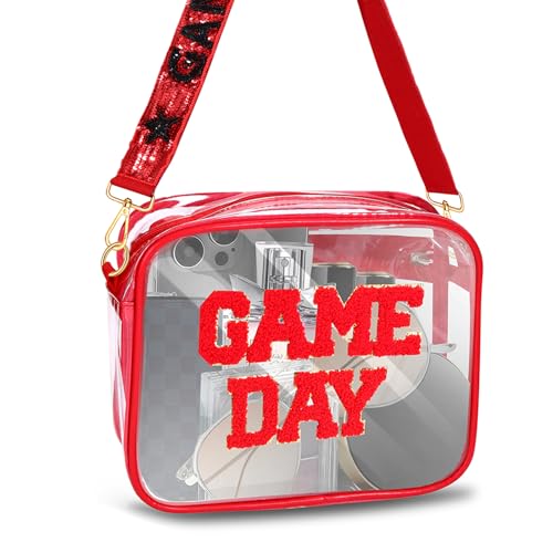 boderier Game Day Clear Bag Stadium Approved Crossbody Purse Bag Beaded Sequins Purse Strap Clear Bag for Stadium Events4