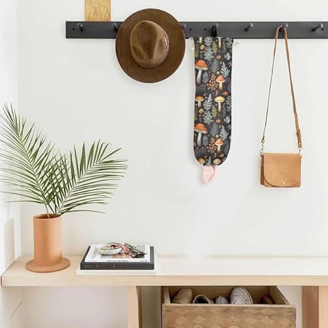 RunningBear Cartoon Mushroom Leaves Plant Plastic Bag Holder Large Grocery Bag Holder Wall Mount Grocery Bag Organizer Grocery Bag Dispenser for Kitchen Decor,1 Pack