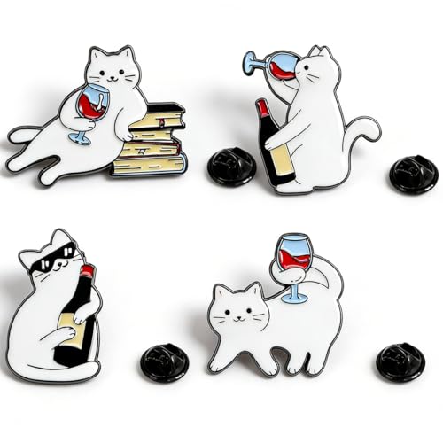 Adorables broches metálicos de gato, divertidos alfileres metálicos, 4 piezas, insignias metálicas, alfileres decorativos para amantes de los gatos, para mochilas, ropa, decoración de fiestas (B)