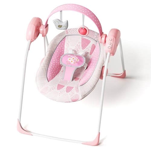 Portable Baby Swing, Pink Electric Infant Swing with 5 Speed