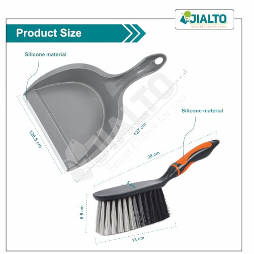 Image of JIALTO Dustpan and Brush Set with Soft Grip Handle | Heavy Duty Hand Broom & Dust Pan Combo | Durable Bristles for Home, Kitchen, Office, Table & Floor Cleaning