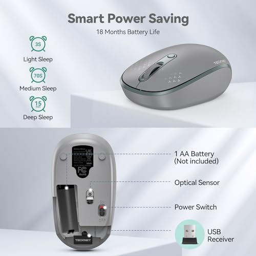 Image of TECKNET Wireless Mouse for Laptop, 2.4GHz USB Mini Cordless Mouse Small Portable Computer Mouse, 1600 DPI,18 Months Battery Life, Compatible with PC, Mac, Laptop, Chromebook
