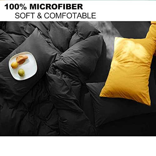 Black Duvet Cover Queen Size - Microfiber Comforter Covers Set With Zipper Closure - 3Pc 90X90 Soft And Lightweight Quilt Cover, Simple Modern Style For Women Men, 1 Duvet Cover With 2 Pillow Shams #TOP4