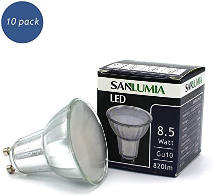 sanlumia 10 X 8.5W GU10 LED Super Bright Spotlight Bulb 820lm 100 Degree Beam Angle Non Dimmable 100W Halogen Equivalen Cool White 6400K