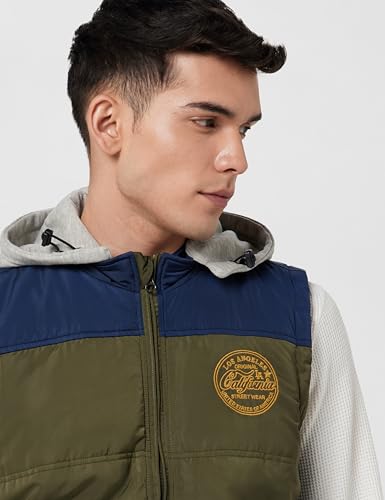 Image of Max Men Polyester Colorblocked Hooded Standard Length Puffer Jacket