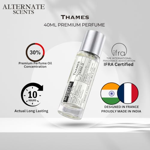 Image of Alternate Scents Thames Long Lasting 40ml Perfume For Men |Strong& long Lasting with 30% Oil Concentration|Woody Citrus Earthy Perfume | Fragrance From France | Made In India|