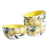 Bico Lemon Dreams Ceramic Bowls Set of 4, 26oz, for Pasta, Salad, Cereal, Soup & Microwave &...