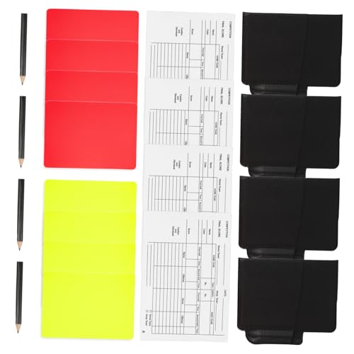 POPETPOP 4sets Soccer Referee Kit with Red Yellow Warning Cards Score Book and Pencil Tool for Football and Training Sessions Card
